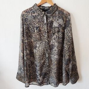 Lane Bryant Mixed Print Leopard Lace Paisley Gold Long Sleeve Button Down 18/20